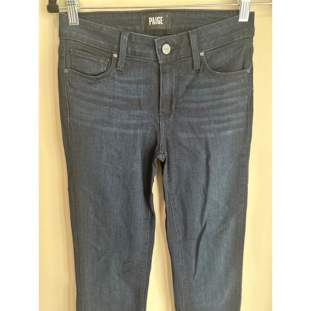 PAIGE Manhattan Slim Bootcut Jeans Dark Indigo Blue Stretch Denim Size 25 - Picture 4 of 9